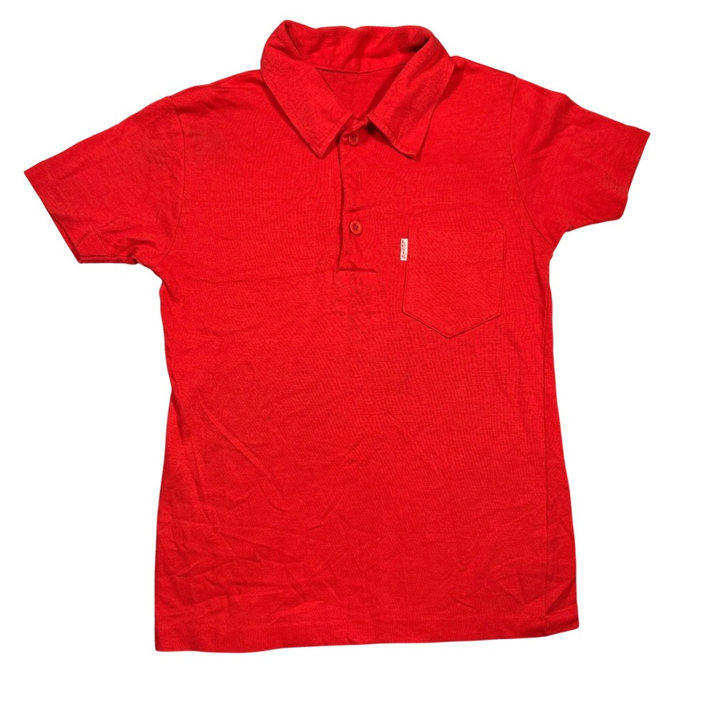 VTG 70s Levi's Kids Red Short Sleeve Polo Shirt Chest Pocket White Tab Casual